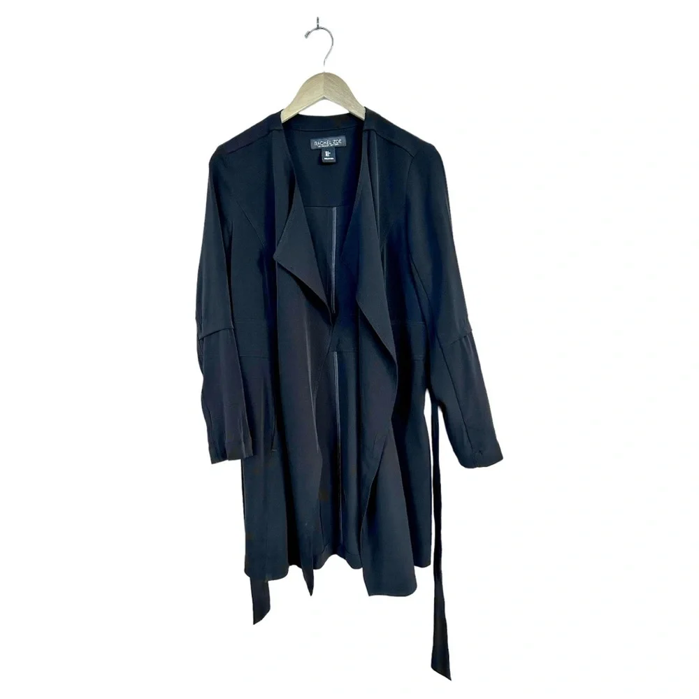 Rachel Zoe True Wrap Trench Coat Dress Long Sleeve Black Size Small - Picture 10 of 16